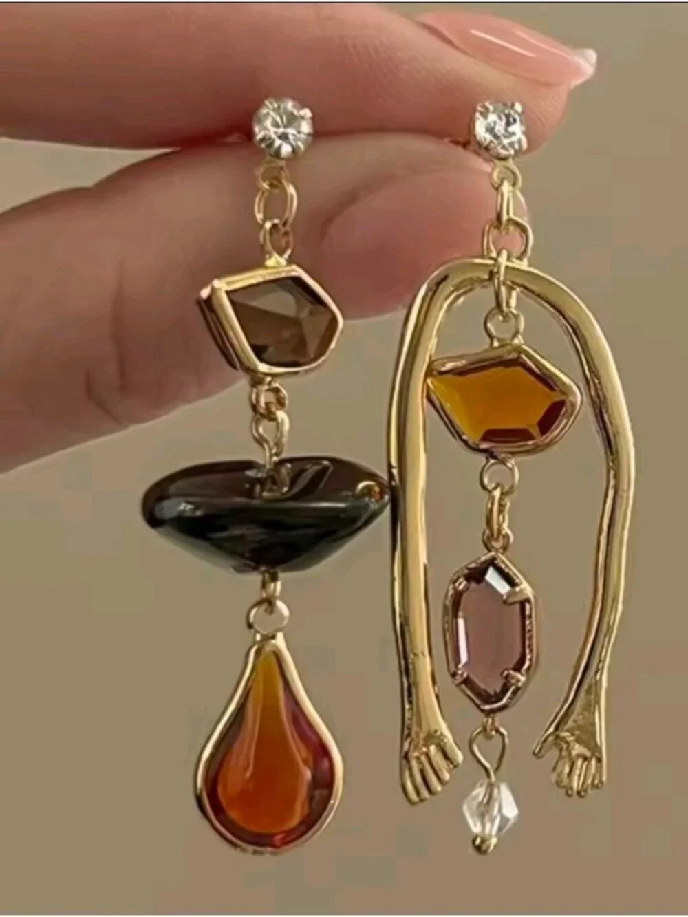 Gold-Tone Amber & Smoky Multi-Stone Drop Earrings - Women Jewelry